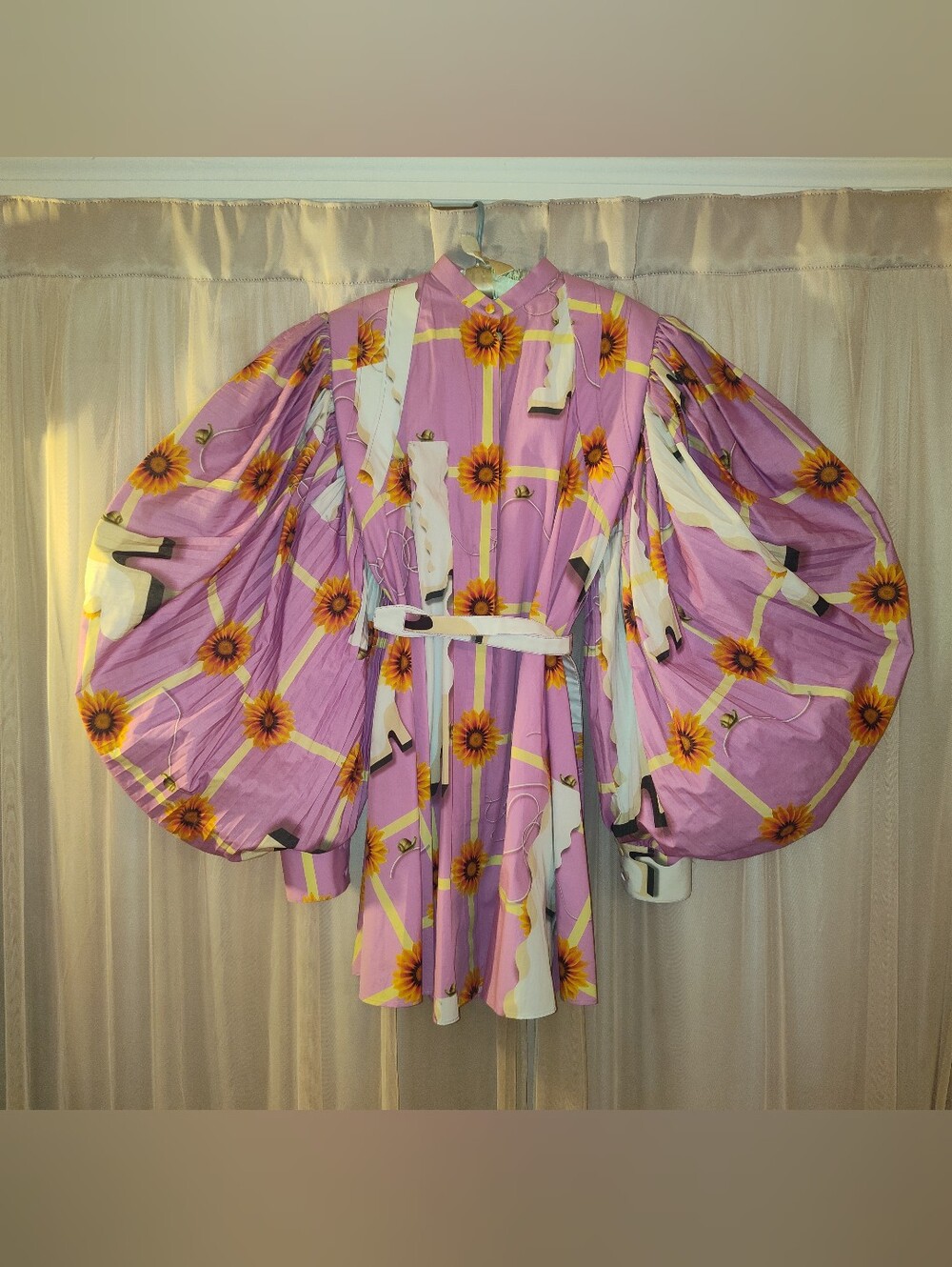 ICONIC PINK PLEATED VOLUMINOUS COTTON SLEEVE MINI DRESS FROM LOEWE SP2021 SZ36IT - Picture 2 of 12
